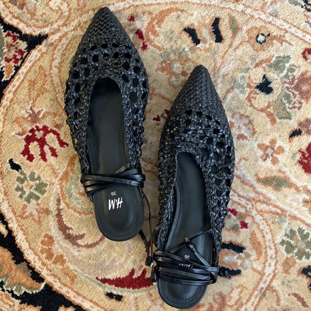 H&M basketweave lace up flats